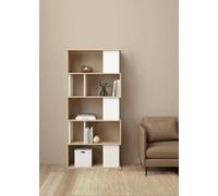 Dmora - Bibliothèque Coralie, Etagère de Bureau, Porte-Livre Mobile, Librairie, 80x30 h174 cm, Chêne Clair et Blanc