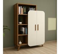 Dmora - Bibliothèque Enceladus, Etagère de Bureau, Porte-Livre Mobile, Librairie, 90x32 h132 cm, Noyer et Crème