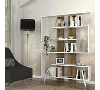 Dmora - Bibliothèque Gienah, Etagère de Bureau, Porte-Livre Mobile, Librairie, 120x20h162 cm, Blanc et Noyer