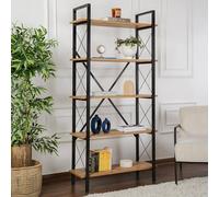 Dmora - Bibliothèque Martone, Etagère de Bureau, Porte-Livre Mobile, Librairie, 90x34 h180 cm, Pin et Noir