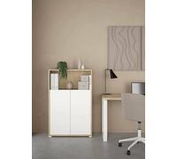 Dmora - Bibliothèque Perrine, Etagère de Bureau, Porte-Livre Mobile, Librairie, 80x34 h124 cm, Chêne Clair et Blanc