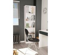 Dmora - Bibliothèque Pomona, Bibliothèque haute avec 5 étagères, Etagère de bureau ou de chambre, Etagère moderne avec compartiments, 52x25h80 cm, Blanc