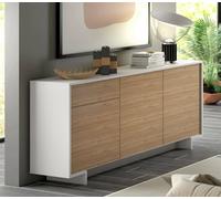Dmora - Buffet Agrifoglio, Buffet de Salon, Buffet de Salon avec 3 Portes et 1 tiroir, 100% Made in Italy, 170x42h78 cm, Blanc et Chêne