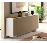 Dmora - Buffet Agrifoglio, Buffet de Salon, Buffet de Salon avec 3 Portes et 1 tiroir, 100% Made in Italy, 170x42h78 cm, Blanc et Chêne