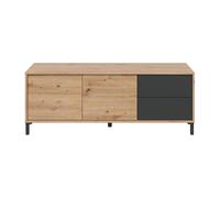 Dmora Buffet Arecibo, Buffet de Salon, Meuble TV, Buffet avec Pieds pour Salon, Armoire Moderne avec 2 Portes, 130x41h47 cm, Chêne noué et Anthracite