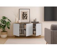 Dmora - Buffet Arvada de Cuisine, Armoire Design de Salon Moderne Avec 3 Portes et Étagères, 154x40h75 cm, Chêne et Blanc