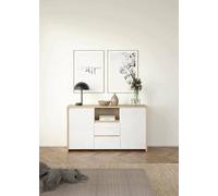 Dmora - Buffet Audrey, Buffet du Salon, Commode de Salon, Garde-Manger de Cuisine, 149x48 h84 cm, Chêne Clair et Blanc