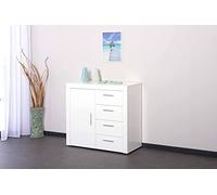 Dmora Buffet avec 1 Porte et 4 tiroirs, Blanc Brillant, 94 x 40 x 86 cm, Métal