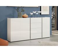 Dmora - Buffet Banjul, Buffet du Salon, Commode de Salon, Garde-Manger de Cuisine, Made in Italy, 180x38h92 cm, Blanc Brillant et Anthracite