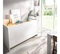 Dmora - Buffet Calino, Buffet pour Le Salon, Buffet Moderne pour Le Salon avec 3 Portes, 138x42h76 cm, Blanc et Chêne