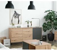 Dmora - Buffet Concord, Meuble TV, Armoire de salon, Buffet moderne avec 2 portes et 3 tiroirs, 154x41h74 cm, Chêne noué et Anthracite