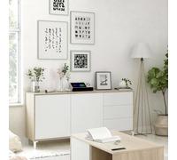 Dmora - Buffet Concord, Salon Buffet, Meuble TV, Armoire de salon, Moderne avec 2 portes et 3 tiroirs, 154x41h74 cm, Chêne et Blanc