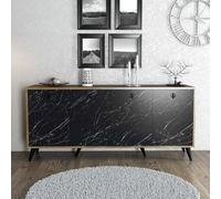 Dmora - Buffet Dagon, Buffet du Salon, Commode de Salon, Garde-Manger de Cuisine, 180x45 h80 cm, Noyer et Gris