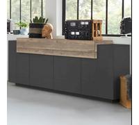 Dmora - Buffet de cuisine Loris, Buffet de salon, 100 % fabriqué en Italie, 220 x 45 h 86 cm, anthracite et érable