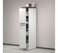 Dmora - Buffet de Cuisine Quintino, Armoire Polyvalente, Meuble de kitchenette, Support réfrigérateur Multifonctionnel, 100% Made in Italy, 30x60h165 cm, Blanc Brillant et Ardoise