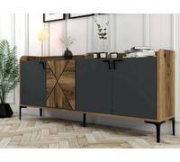 Dmora - Buffet Deneb, Buffet du Salon, Commode de Salon, Garde-Manger de Cuisine, 180x35h78 cm, Noyer et Anthracite