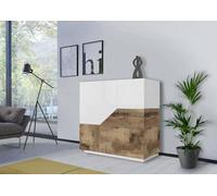 Dmora - Buffet Domenico, Buffet de Cuisine avec 2 Portes géométriques, 100% Made in Italy, 79x43h86 cm, Blanc Brillant et Érable