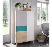 Dmora - Buffet Duan, Buffet Garde-Manger de Salon, Buffet de Salon Moderne avec 3 Portes, 81x43h137 cm, Blanc et Chêne