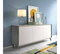 Dmora - Buffet Fresia, Buffet avec 3 portes et 1 étagère réglable, Buffet de salon élégant, Meuble TV, 100% Made in Italy, 184x45h77 cm, Blanc et Ciment
