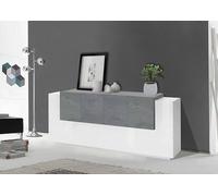Dmora - Buffet Gennaro, Buffet de cuisine avec 7 portes, Buffet de salon, Buffet de cuisine, 100% Made in Italy, 200x45h86 cm, Blanc brillant et ardoise