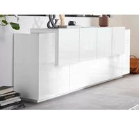 Dmora - Buffet Gennaro, Buffet de Cuisine avec 7 Portes, Buffet de Salon, Buffet de Cuisine, 100% Made in Italy, 200x45h86 cm, Blanc Brillant