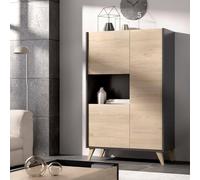 Dmora - Buffet Haut buffet de salon moderne à 3 portes, 81x43h135 cm, chêne et anthracite