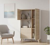 Dmora - Buffet Haut buffet de salon moderne à 3 portes, 81x43h135 cm, chêne et blanc