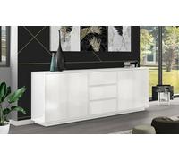 Dmora Jack, Cuisine à 4 Portes et 3 tiroirs, Buffet de Salon, 100% fabriqué en Italie, 220 x 41 x 86 cm, Blanc Brillant