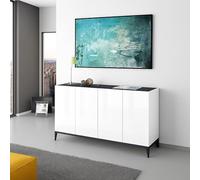 Dmora - Buffet Liam, Buffet de Cuisine 4 Portes, Buffet de Salon, 100% Made in Italy, 160x40h82 cm, Blanc Brillant et Ardoise