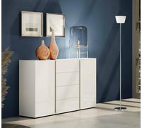 Dmora - Buffet Libreville, Buffet du Salon, Commode de Salon, Garde-Manger de Cuisine, Made in Italy, 140x38h92 cm, Blanc Brillant et Anthracite