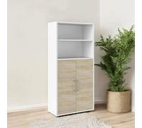 Dmora - Buffet Louna, Buffet du Salon, Commode de Salon, Garde-Manger de Cuisine, 89x40 h186 cm, Blanc et chêne