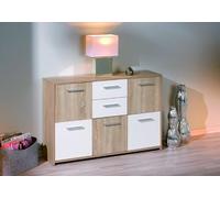 Dmora - Buffet Lubeck, Buffet du Salon, Commode de Salon, Garde-Manger de Cuisine, 115x30 h77 cm, Blanc et chêne