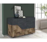 Dmora - Buffet Ludovico, Buffet de Cuisine avec 2 Portes et 3 tiroirs, Buffet de Salon, 100% Made in Italy, 141x43h86 cm, Ardoise et Érable