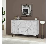 Dmora - Buffet Meridian, Buffet du Salon, Commode de Salon, Garde-Manger de Cuisine, 123x35h62 cm, Marbre Blanc