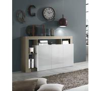 Dmora Buffet moderne à 3 portes et étagères, Meuble TV de salon, Buffet de cuisine, Made in Italy, 146x62xh93 cm, couleur Blanc et Poire