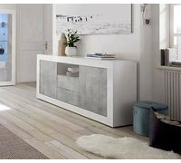 Dmora - Buffet Moderne avec 2 Portes et 2 tiroirs, Made in Italy, Buffet de Cuisine, Buffet Design de Salon, cm 184x42h86, Blanc Brillant et Couleur Ciment