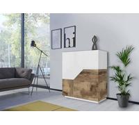 Dmora - Buffet Nathan, Buffet de Cuisine avec 2 Portes, Buffet de Salon, 100% Made in Italy, 100x43h106 cm, Blanc Brillant et Érable