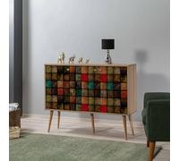 Dmora - Buffet Nunki, Buffet du Salon, Commode de Salon, Garde-Manger de Cuisine, 120x36h90 cm, Chêne et Multicolore