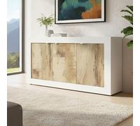 Dmora - Buffet Osiglia, Buffet du Salon, Commode de Salon, Garde-Manger de Cuisine, Made in Italy, 160x43 h86 cm, Blanc et Acacia