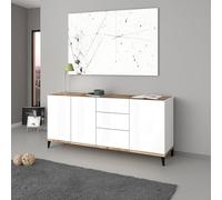 Dmora - Buffet Paolo, Buffet de cuisine 3 portes et 3 tiroirs, 100% Made in Italy, 160x40h82 cm, blanc brillant et érable