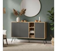 Dmora - Buffet Perseus, Buffet du Salon, Commode de Salon, Garde-Manger de Cuisine, 142x36h83 cm, Chêne et Anthracite
