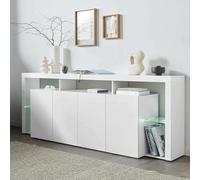 Dmora - Buffet Salon 4 Portes Moderne, 100% Made in Italy, 220x40h80 cm, Blanc Brillant