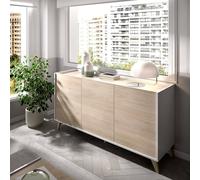 Dmora - Buffet Salon Moderne 3 Portes 155x43h75 cm Chêne Blanc