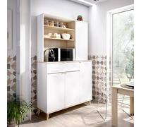 Dmora - Buffet Sparavero, Garde-Manger de Salon Moderne avec 4 Portes, 120x40h191 cm, Blanc et Chêne