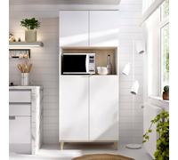 Dmora - Buffet Spino, Buffet Garde-Manger de Salon, Buffet de Salon Moderne avec 4 Portes, 80x40h191 cm, Blanc et Chêne