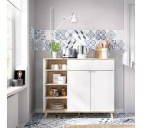 Dmora - Buffet Sumbra, Buffet Garde-Manger de Salon, Buffet de Salon Moderne avec 2 Portes, 120x40h102 cm, Blanc et Chêne