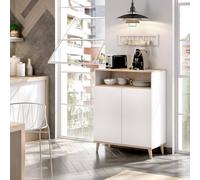 Dmora - Buffet Varatella, Garde-Manger de Salon Moderne avec 2 Portes, 80x40x102 cm, Blanc et Chêne