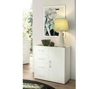 Dmora - Buffet Violetta, Buffet avec 1 porte et 4 tiroirs, Buffet de salon, Armoire polyvalente avec étagères, 100% Made in Italy, 90x41h87 cm, Blanc