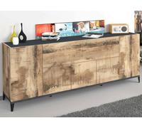 Dmora - Buffet Vittorio, Buffet de Cuisine 6 Portes, Buffet de Salon, 100% Made in Italy, 200x40h82 cm, Ardoise et Érable