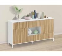 Dmora - Buffet Wheaton, Buffet de Salon avec 2 Portes et 2 tiroirs, Buffet de Salon, Buffet Moderne, 151x41h80 cm, Chêne et Blanc Brillant